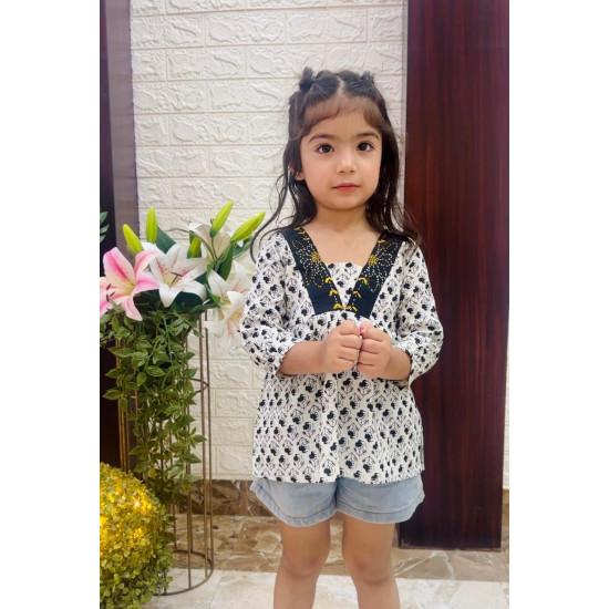 Handblock Cotton Floral Tunic Top – Girls Kurti Style Blouse