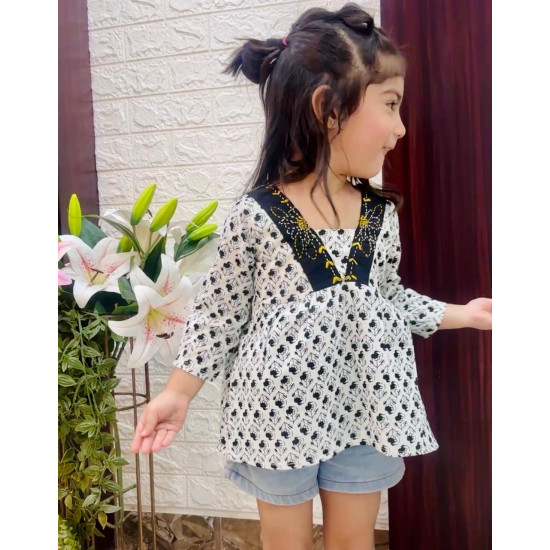 Handblock Cotton Floral Tunic Top – Girls Kurti Style Blouse