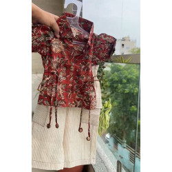 Rust Leafy Block Print Top - Girl