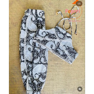 Black & White Paisley Printed bottom with Halter Neck Crop Top Set