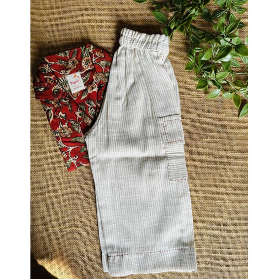 Rust Leafy Block Print Shirt with Cargo Stripe Pants – Boys Cotton Co-Ord Set