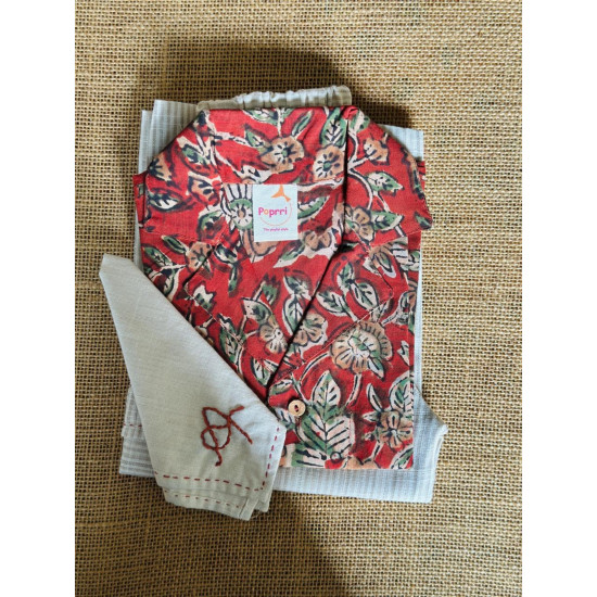 Rust Leafy Block Print Shirt with Cargo Stripe Pants – Boys Cotton Co-Ord Set